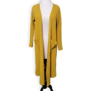 LuLaRoe Sarah Duster Cardigan Mustard Yellow Ribbed Texture Size Medium
